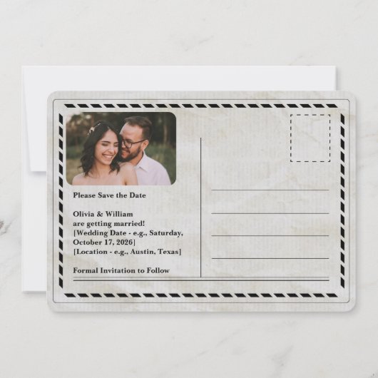 新聞結婚のヴィンテージエレガントが日付を保存 招待状 (裏面)