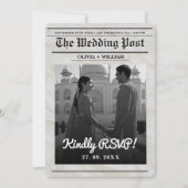 新聞結婚のヴィンテージエレガントQRコードRSVP 招待状 (正面)
