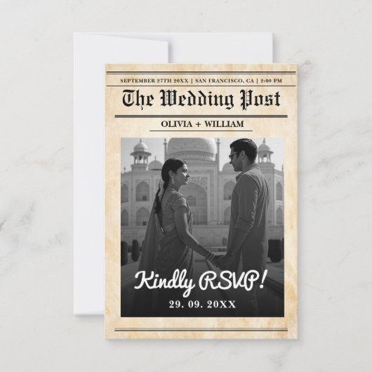 新聞結婚の素朴QRコエレガントード 出欠カード (正面)