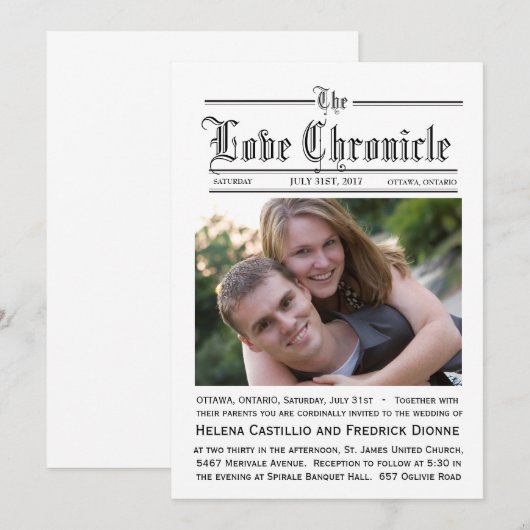 新聞結婚式招待状 招待状 (正面/裏面)