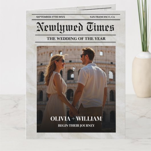 新聞結婚式 プログラムヴィンテージのタイムラユニークイン カード (正面)