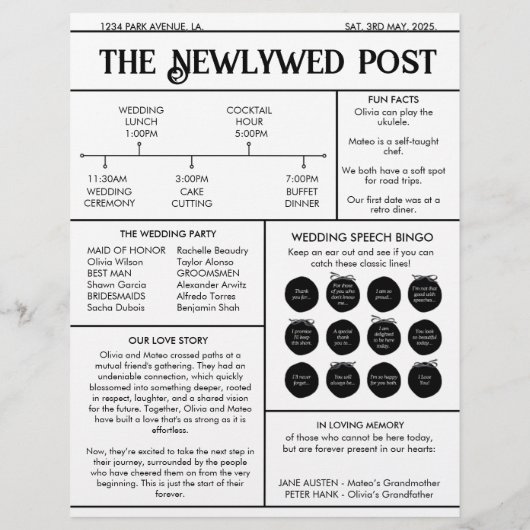 新聞結婚式 プログラム写真モダンおもしろいの事実 チラシ (裏面)