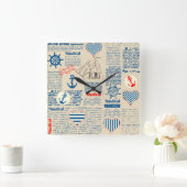 新聞航海のの柄 スクエア壁時計 (ホーム)