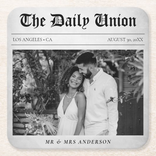 新聞記事の結婚披露宴 スクエアペーパーコースター (正面)