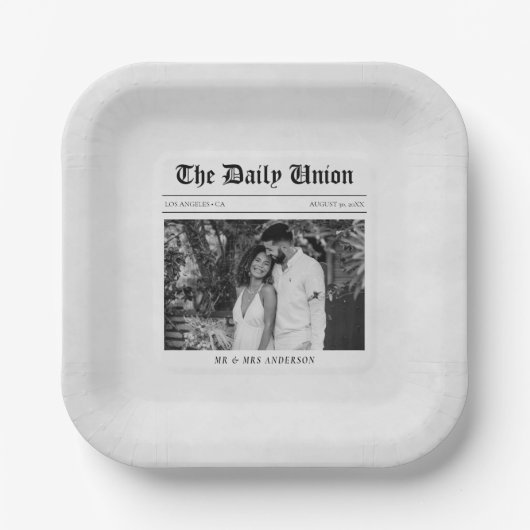 新聞記事の結婚披露宴 ペーパープレート (正面)