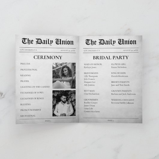 新聞記事折り畳み結婚式 プログラム (内部)