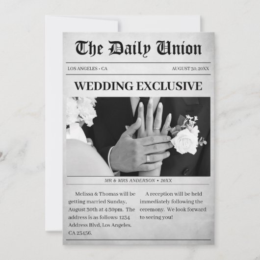 新聞記事結婚の 招待状 (正面)