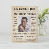 新聞誕生日ニューおもしろいスユーモアのあるメンズ40th 招待状 (スタンド正面)