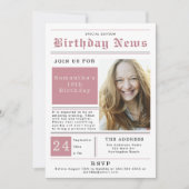 新聞誕生日ニュースPink Black Sweet 16写真 招待状 (正面)