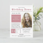 新聞誕生日ニュースPink Black Sweet 16写真 招待状 (スタンド正面)