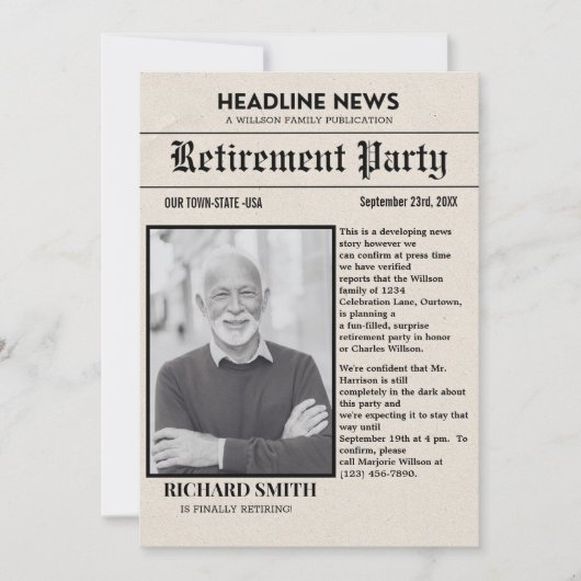 新聞退職パーティの招待状 招待状 (正面)