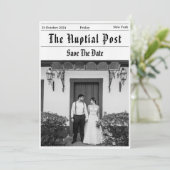 新聞風おもしろい結婚式の日程お知らせ招待状 招待状 (スタンド正面)