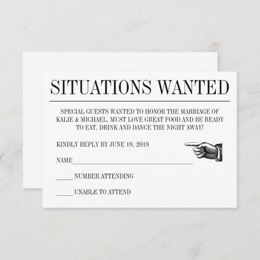 新聞風の結婚式返信カード 出欠カード (正面/裏面)