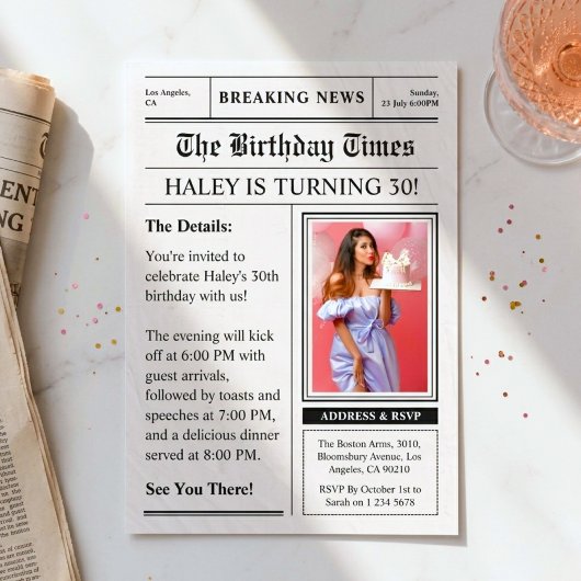 新聞風の面白い雑誌の表紙の写真 30歳の誕生日 招待状