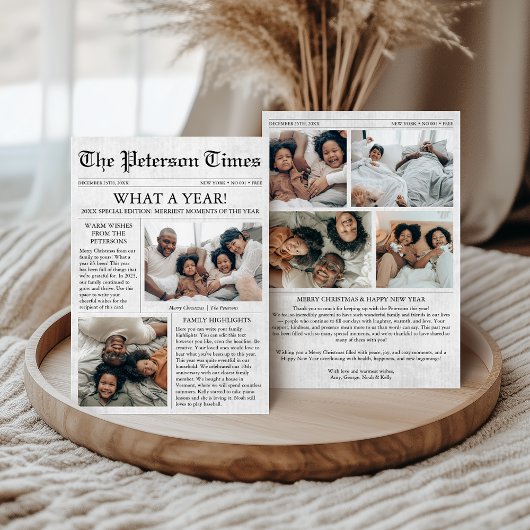 新聞風クリスマスカード 6枚の写真で家族のホリデーを シーズンカード