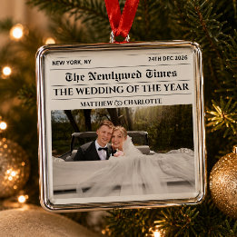 新聞風クリスマス新婚カップルフォトフレーム メタルオーナメント