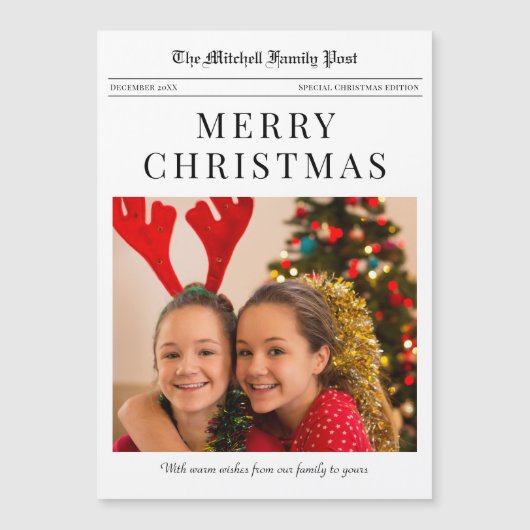 新聞風メリークリスマスマグネットホリデーカード (正面)
