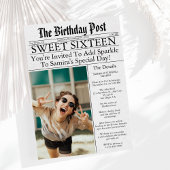 新聞風ユニークなスイートシックスティーン誕生日フォト 招待状