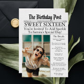 新聞風ユニークなスイートシックスティーン誕生日フォト 招待状