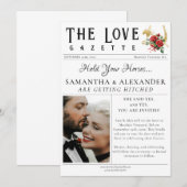 新聞風ユニークなチックフォト Save the Date ウェディング 招待状 (正面/裏面)