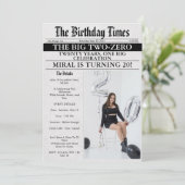 新聞風ユニークなフォトガールの20歳の誕生日 招待状 (スタンド正面)