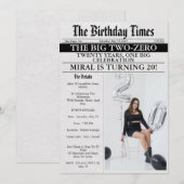 新聞風ユニークなフォトガールの20歳の誕生日 招待状 (正面/裏面)