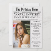 新聞風ユニークなフォト25歳の誕生日パーティー 招待状 (正面)
