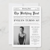 新聞風ユニークなフォト30歳の誕生日パーティー 招待状 (正面)