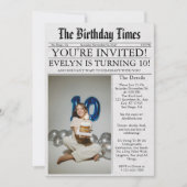 新聞風ユニークな楽しい写真 10歳の誕生日パーティー 招待状 (正面)