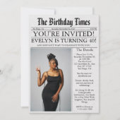 新聞風ユニークな楽しい写真 40歳の誕生日パーティー 招待状 (正面)