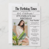 新聞風ユニークな21歳の誕生日パーティー 招待状 (正面)