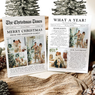 新聞風ユニークな「なんて一年」クリスマスフォトカード シーズンカード