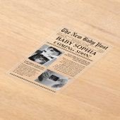 新聞風ユニークフォトエステティックベビーシャワー アクリル招待状 (レイダウン)