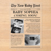 新聞風ユニークフォトエステティックベビーシャワー アクリル招待状 (正面)