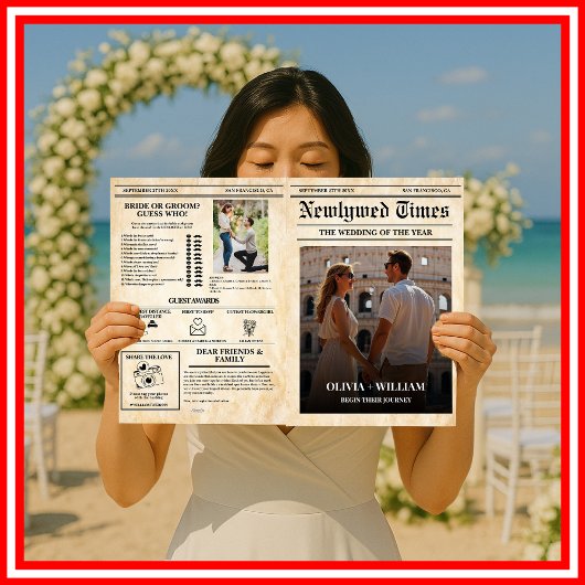 新聞風結婚式プログラム 農村風結婚式タイムライン カード