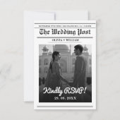 新聞風結婚式モダンエレガントQRコード 出欠カード (正面)