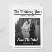 新聞風結婚式モダンエレガントSave The Date 招待状 (正面)
