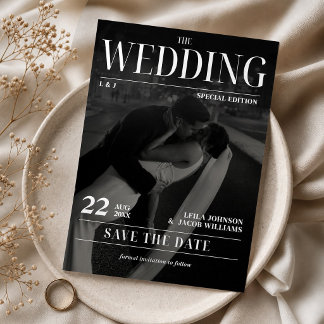 新聞風結婚式Save the Date モダンマガジン 招待状
