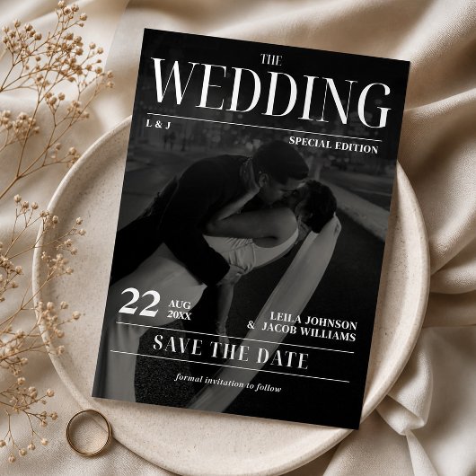新聞風結婚式Save the Date モダンマガジン 招待状
