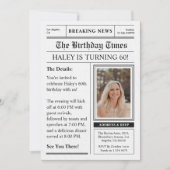 新聞風60歳の誕生日おもしろ雑誌表紙フォト 招待状 (正面)