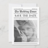 新聞風 ブラック＆ホワイト ユニーク フォト ウェディング セーブザデート (正面)