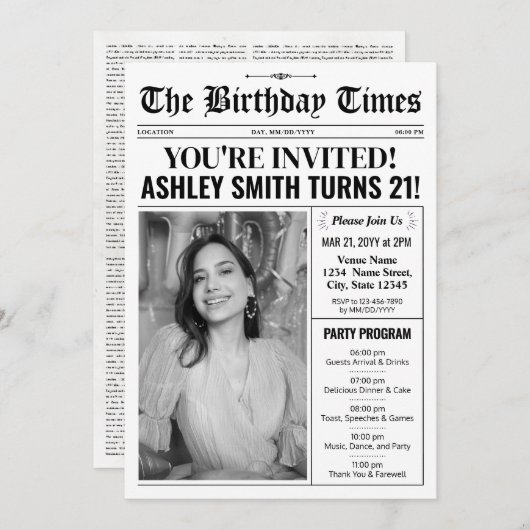 新聞21歳の誕生日招待状プログラム シーズンカード (正面/裏面)