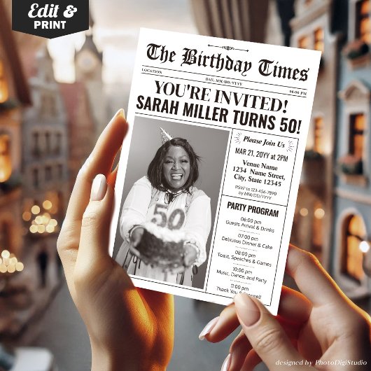 新聞50th誕生日パーティーの招待状&プログラム シーズンカード