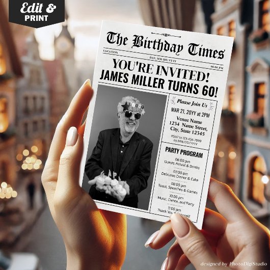 新聞60th誕生日パーティーの招待状&プログラム シーズンカード