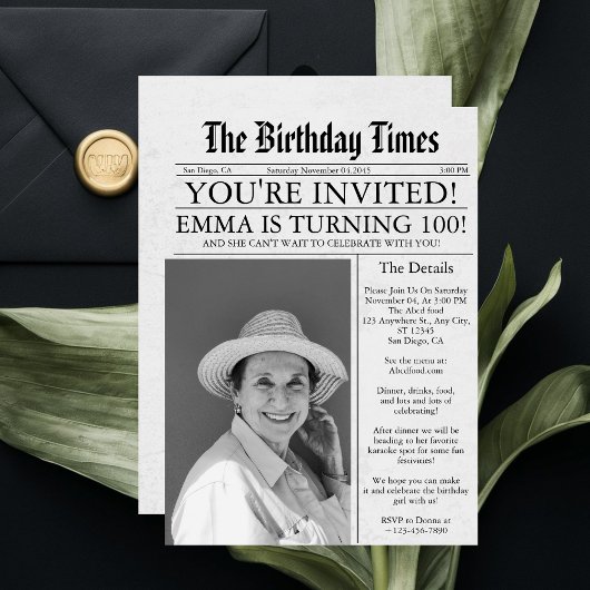 新聞 ユニーク ファン 100歳の誕生日 写真 パーティー 招待状