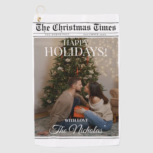 新聞 何年だったでしょう 白黒写真 クリスマス ゴルフタオル (正面)