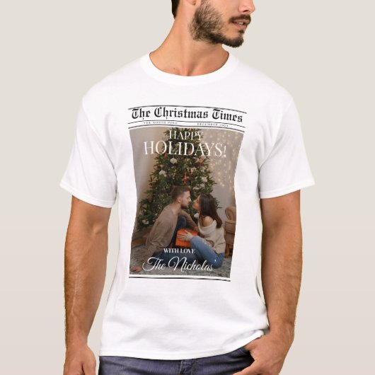 新聞 何年 ブラック ホワイト 写真 クリスマス Tシャツ (正面)