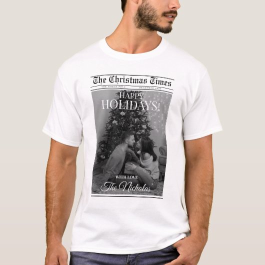 新聞 何年 ブラック ホワイト 写真 クリスマス Tシャツ (正面)