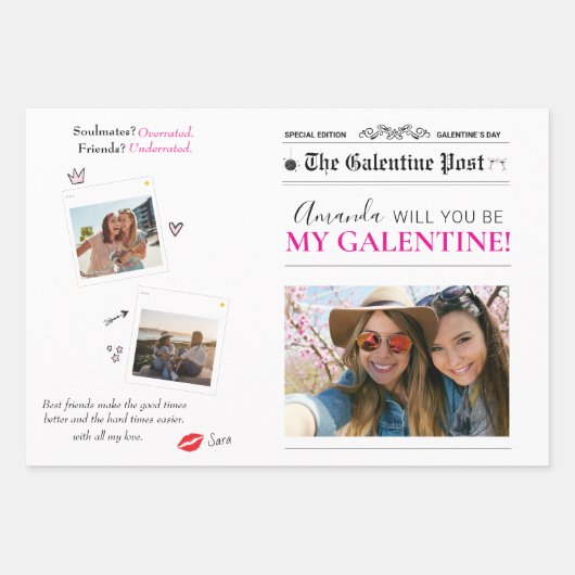 新聞Galentines Dayフラワーブーケ写真リップ ラッピングペーパーシート (正面)