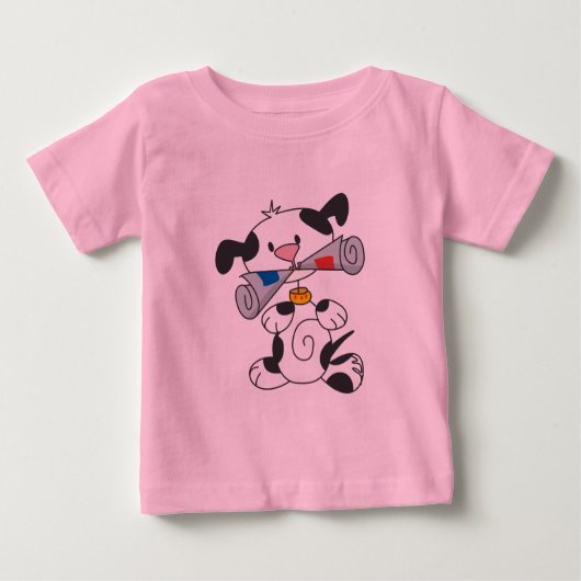 新聞Tシャツおよびギフトを持つ子犬 ベビーTシャツ (正面)